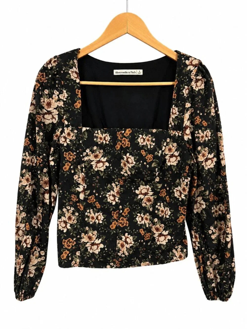 Abercrombie & Fitch Floral Corset-Style Puff Sleeve Top